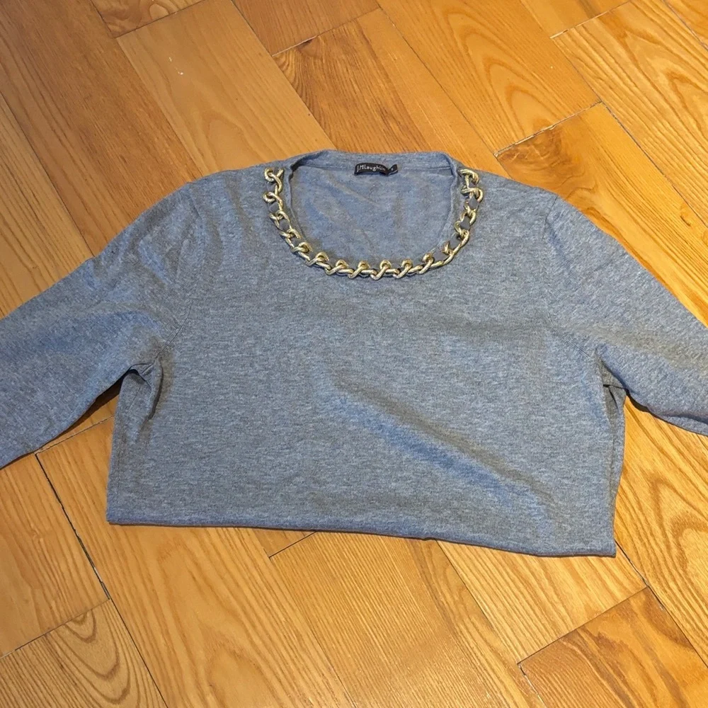 J. McLaughlin Gray Sweatshirt with Gold Chain Detail - Picture 1 of 4